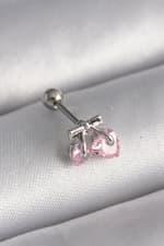 Çelik Gümüş Renk Pembe Zirkon Taşlı Kalp Tragus Piercing - görsel 1
