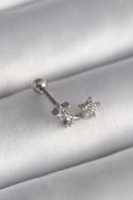 Çelik Gümüş Renk Zirkon Taşlı Yıldız Tragus Piercing - görsel 1