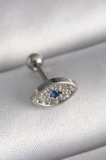 Çelik Gümüş Renk Zirkon Taşlı Göz Tragus Piercing - görsel 1