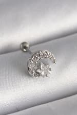 Çelik Gümüş Renk Zirkon Taşlı Ay Yıldız Tragus Piercing - görsel 1