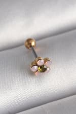 Çelik Gold Renk Zirkon Taşlı Çiçek Tragus Piercing - görsel 1