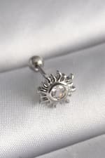 Çelik Gümüş Renk Zirkon Taşlı Güneş Tragus Piercing - görsel 1
