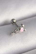 Çelik Gümüş Renk Zirkon Taş Detay Pembe Kalp İşleme Tragus Piercing - görsel 1
