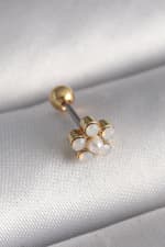 Çelik Gold Renk Zirkon Taşlı Çiçek Model Tragus Piercing - görsel 1
