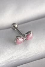 Çelik Gümüş Renk Pembe Kurdele Zirkon Taş Detay Tragus Piercing - görsel 1