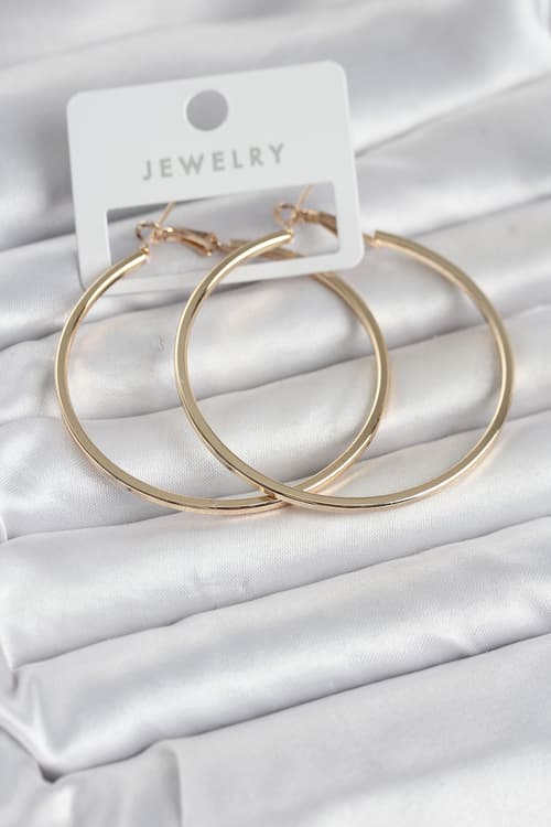 Gold Renk Çelik Köşeli Kenar Halka 54 mm Kadın Küpe