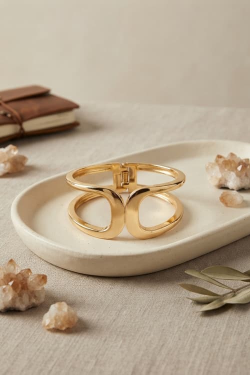 Gold Renk Çelik Manşet Model Vintage Kelepçe Bilezik