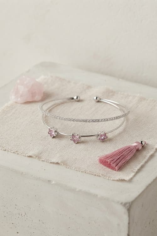 Pembe Yıldız Model Gold Renk Zirkon Taşlı Çelik Bileklik