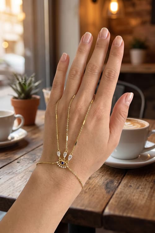 Gold Renk Çelik Zirkon Taşlı Göz Model Şahmeran