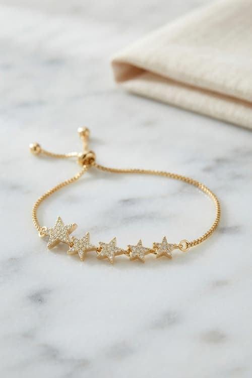 Sıralı Yıldız Model Gold Renk Zirkon Taşlı Asansörlü Kadın Bileklik