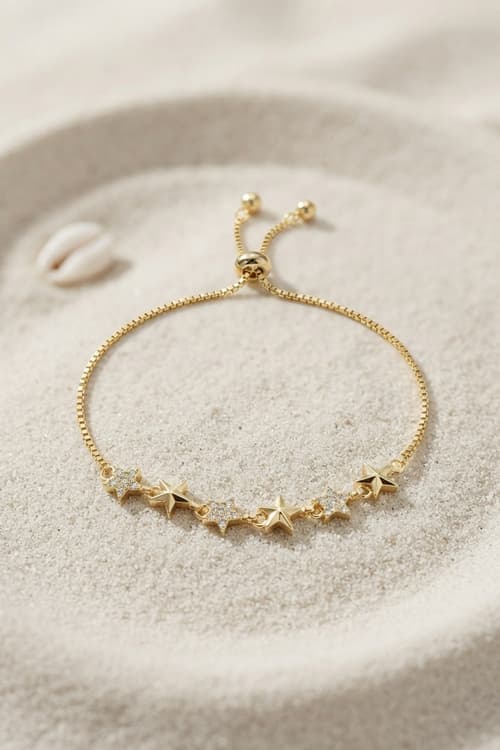 Gold Renk Yıldız Model Zirkon Taşlı Asansörlü Kadın Bileklik