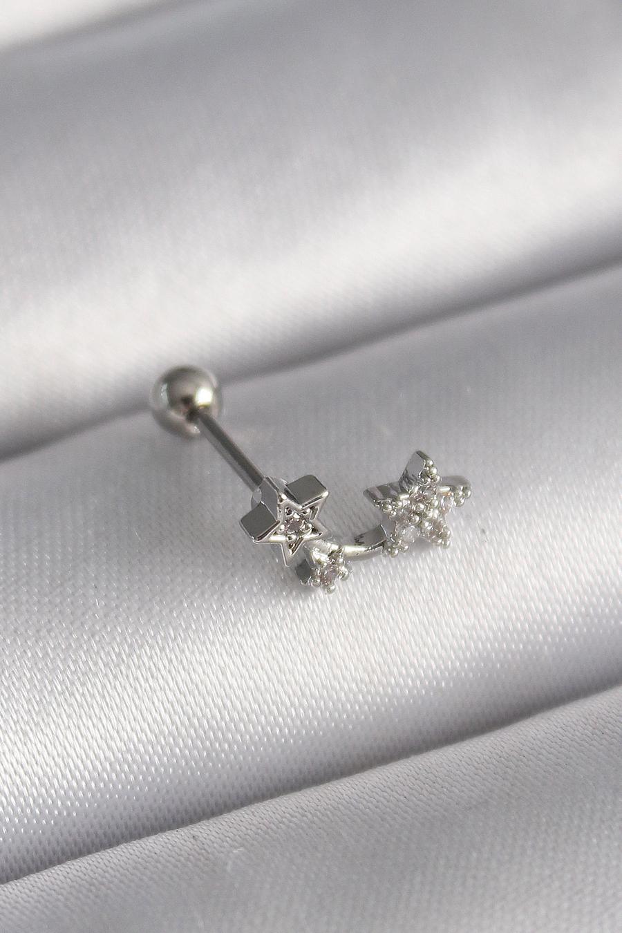 Çelik Gümüş Renk Zirkon Taşlı Yıldız Tragus Piercing