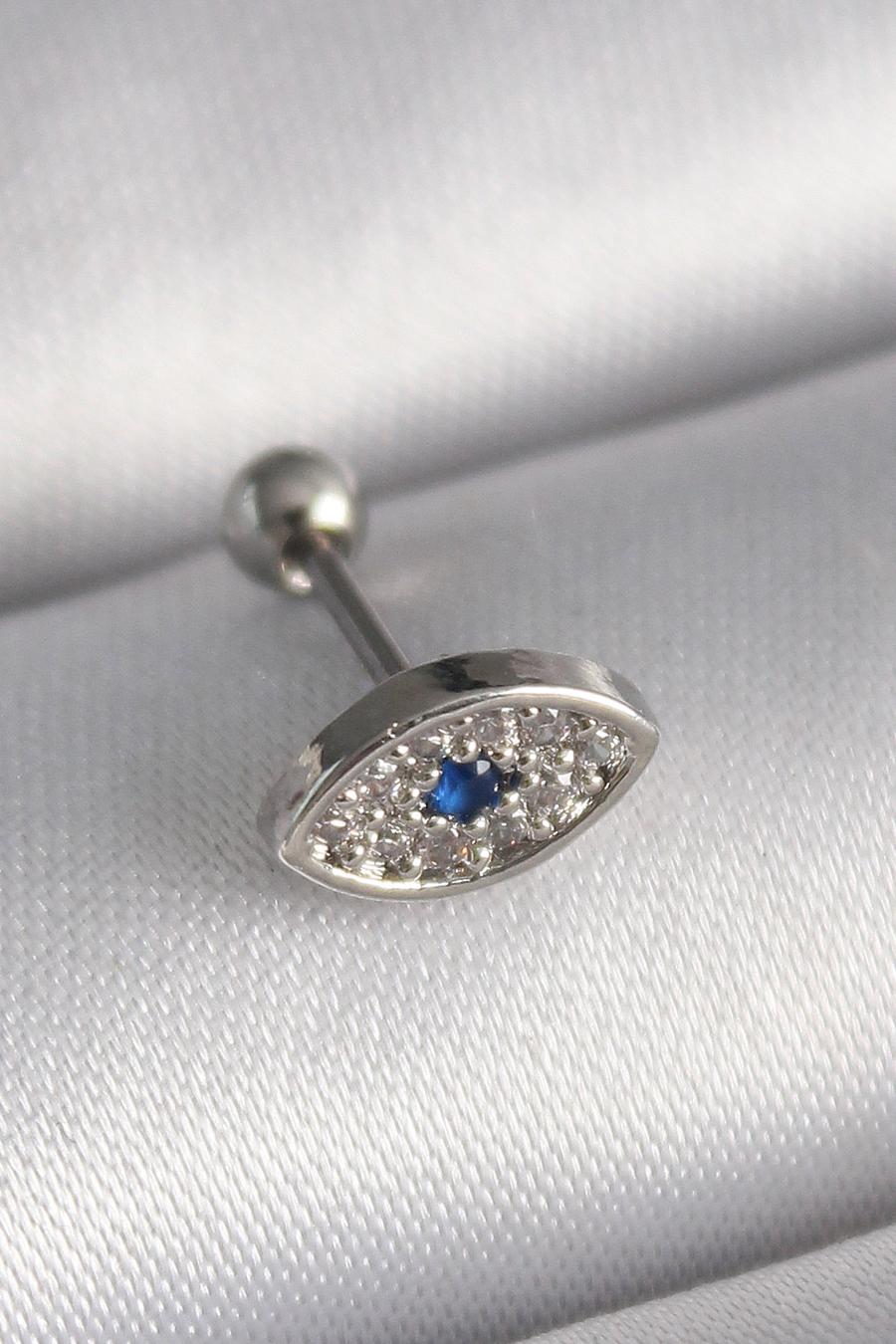 Çelik Gümüş Renk Zirkon Taşlı Göz Tragus Piercing