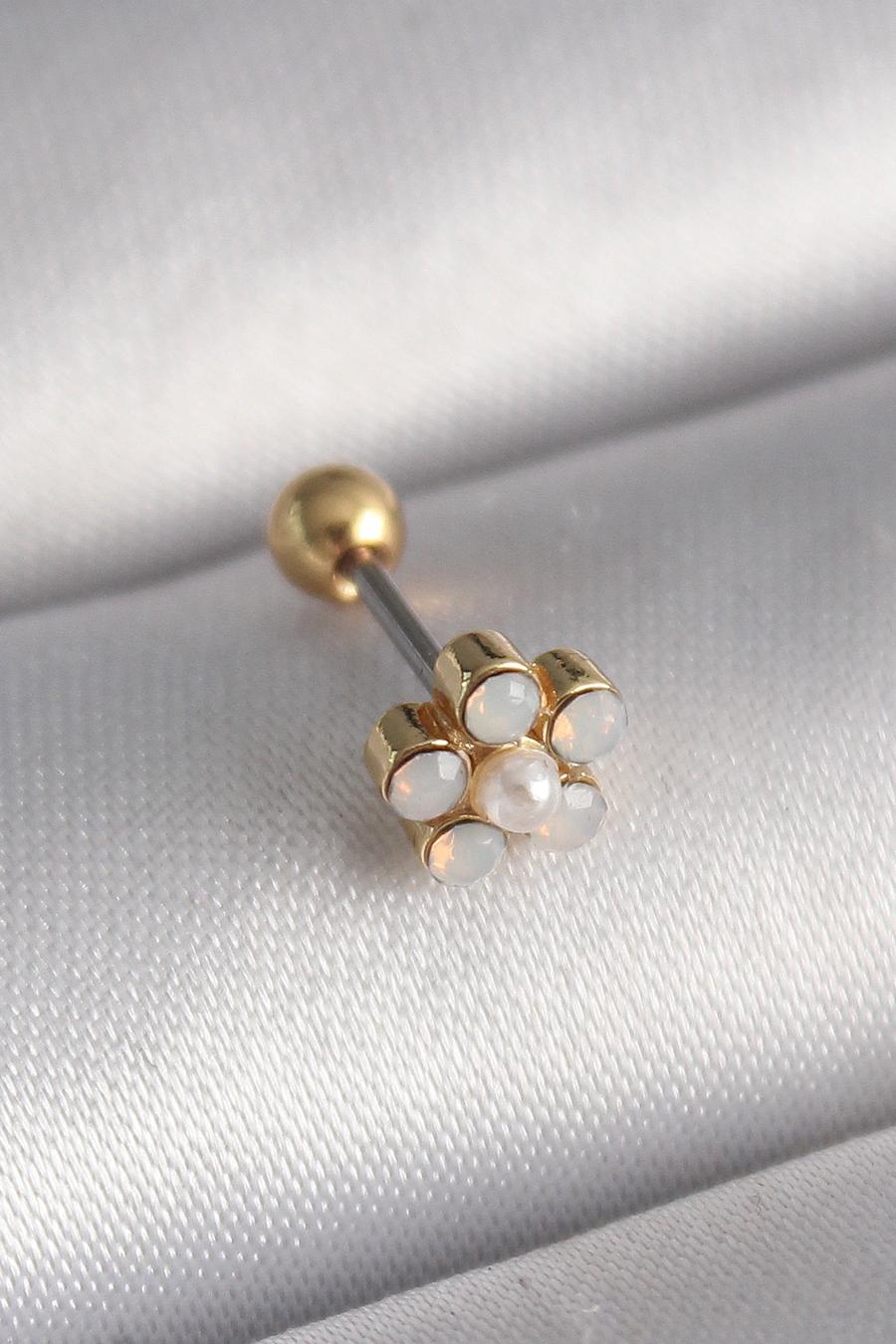 Çelik Gold Renk Zirkon Taşlı Çiçek Model Tragus Piercing
