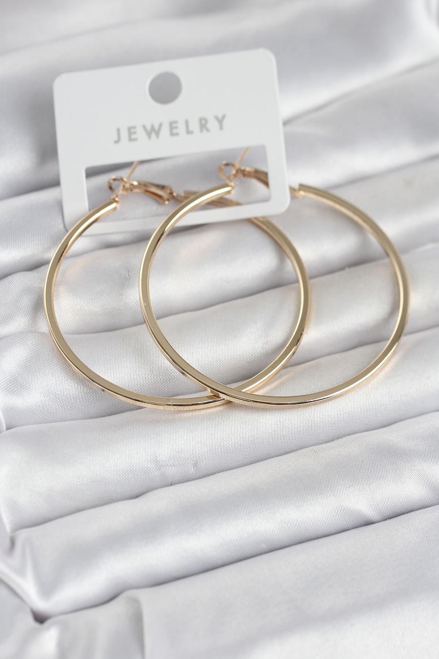 Gold Renk Çelik Köşeli Kenar Halka 54 mm Kadın Küpe